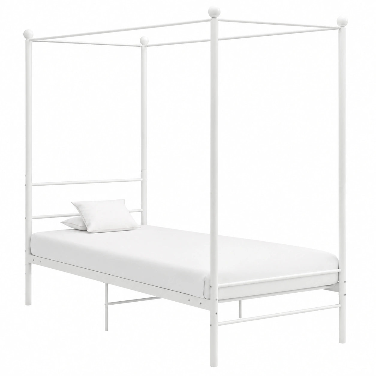Metall-Himmelbett 100x200 cm in Weiß mit Lattenrost