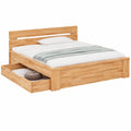 Tamira Doppelbett aus Massivholz, 140x200 cm, geölte Kernbuche, mit Stauraum und Schubladen, natürliche Komfort-Höhe, Parkettverleimt, belastbar bis 160 kg