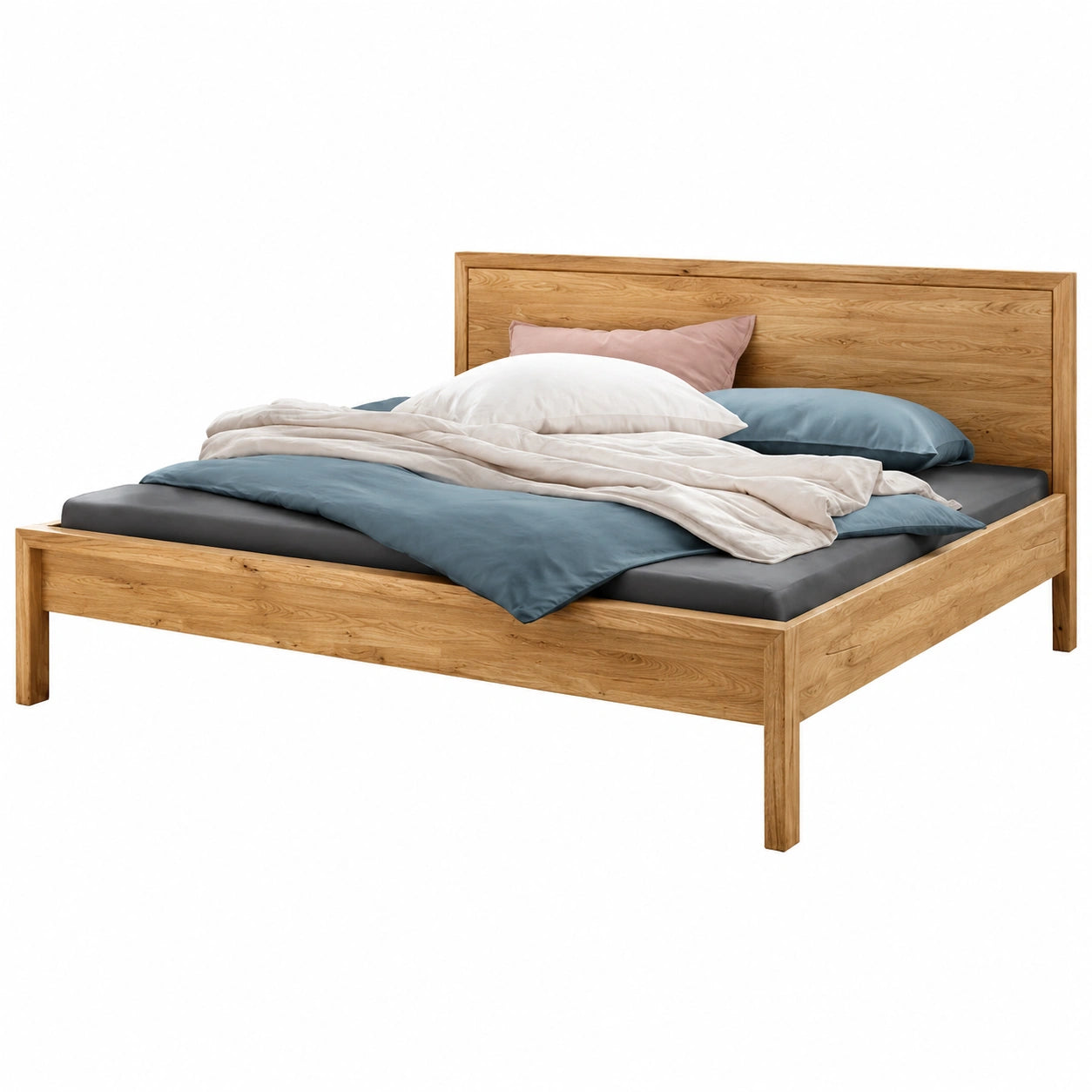 Massivholz Ehebett 160x200 cm mit Kopfteil, Vielseitiges Bettgestell aus Eiche
