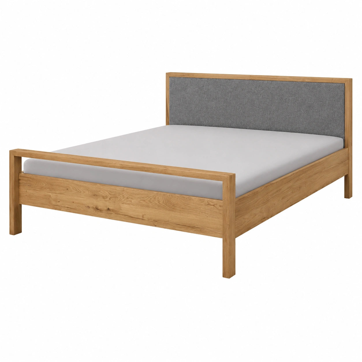 Lomadox Massivholzbett Eiche mit gepolstertem Kopf- und Fußteil, 160x200 cm, vielseitiges Doppel- oder Einzelbett