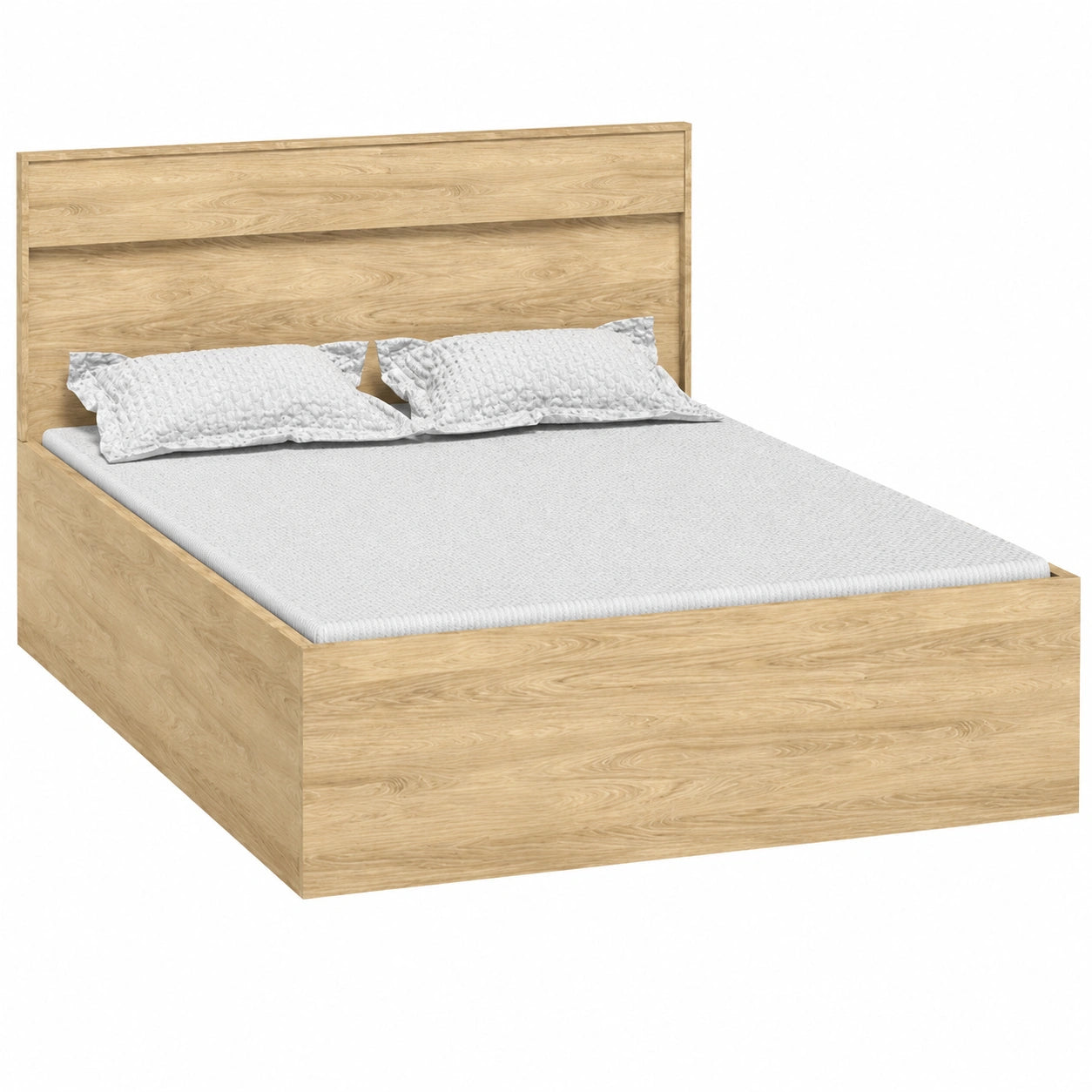 Lomadox Doppelbett 160x200 cm mit Stauraum, Eiche-Optik, Jugend- und Ehebett