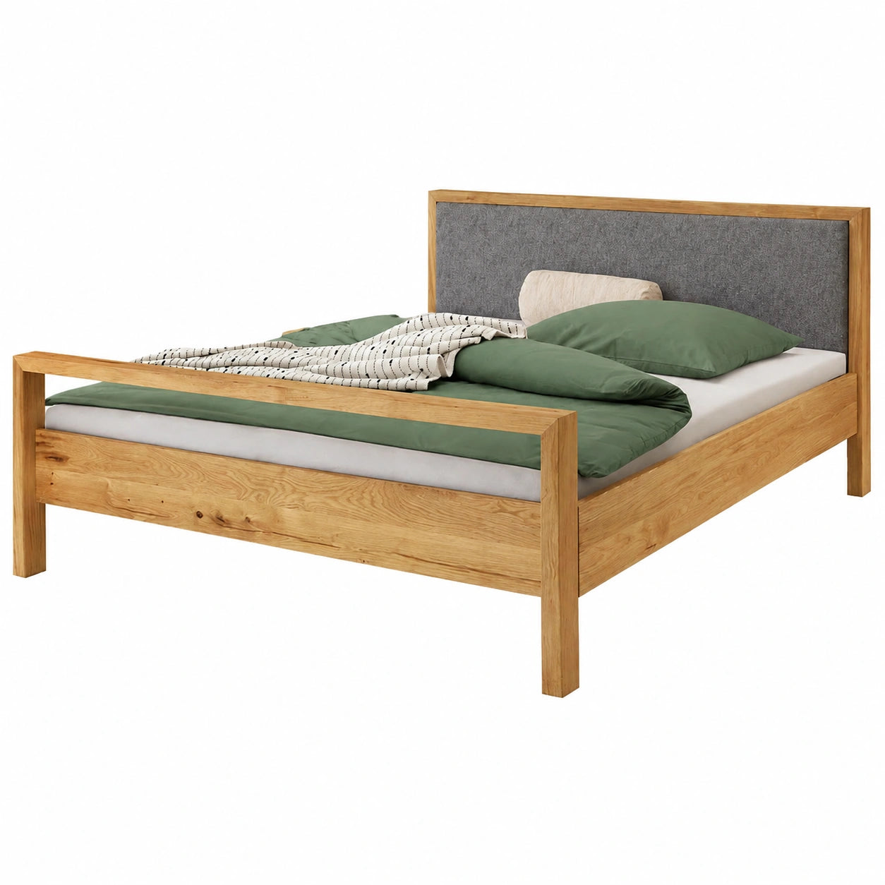 Lomadox Massivholzbett Eiche 180x200 cm mit Polsterkopf- und Fußteil, Doppel- und Jugendbett