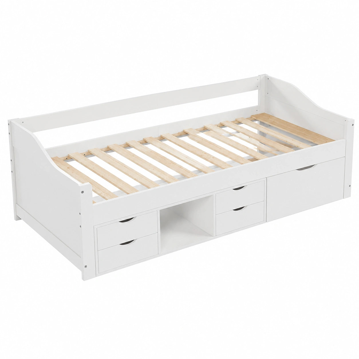Multifunktionales Holzbett Nalu 90x200 cm mit Schubladen & Lattenrost – Weißes Kinder- und Jugendbett