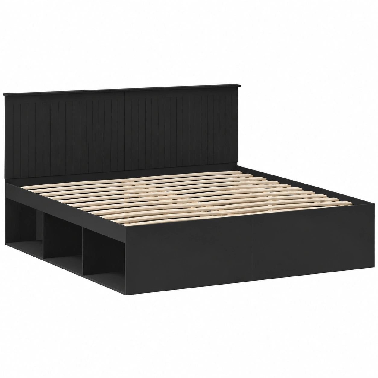 Modernes Kiefernholzbett 200x200 cm Schwarz, Doppelbett mit Lattenrost, Stabil bis 200 kg