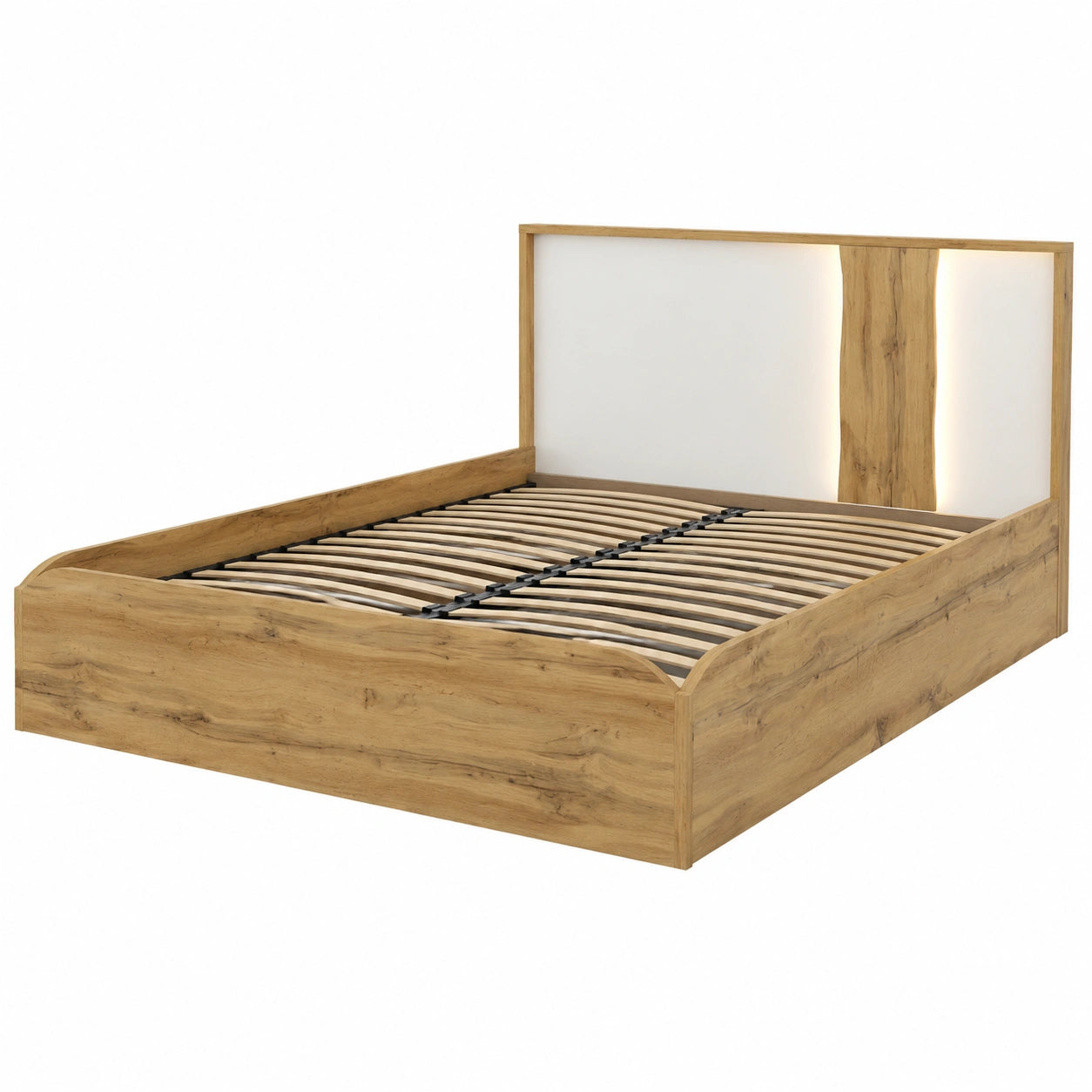 Modernes Schlafzimmer-Set aus Eiche und Weiß, 3-teilig, Bett 160x200 cm mit Lattenrost, inklusive Nachttischen