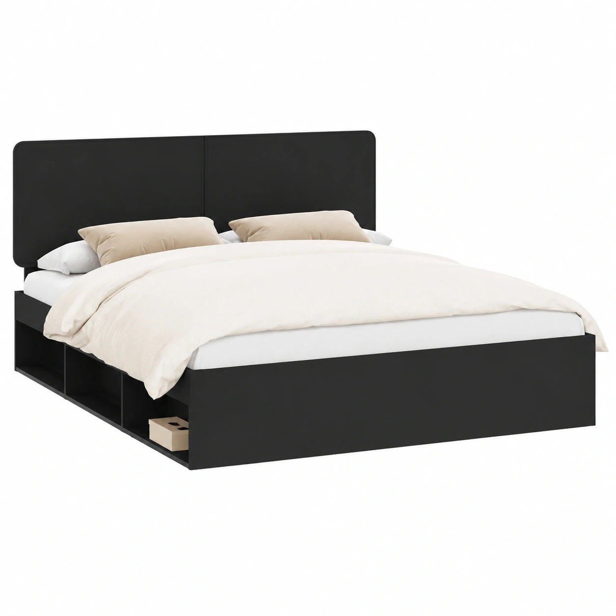 Massivholzbett 200x200 cm Schwarz mit Lattenrost, Doppelbett für Schlafzimmer