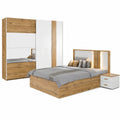 Komplettes Schlafzimmer-Set aus Eiche und Weiß, 4-teilig, mit 200 cm Kleiderschrank und 160x200 cm Doppelbett inklusive Lattenrost und Nachttische