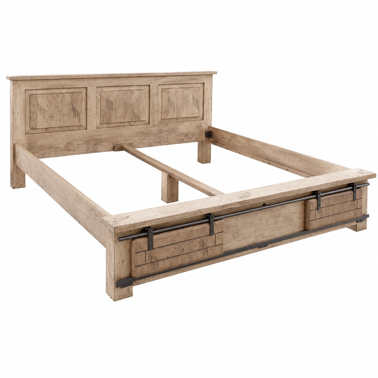 Massivholzbett Railway aus Mangoholz 180x200 cm, beige lackiert