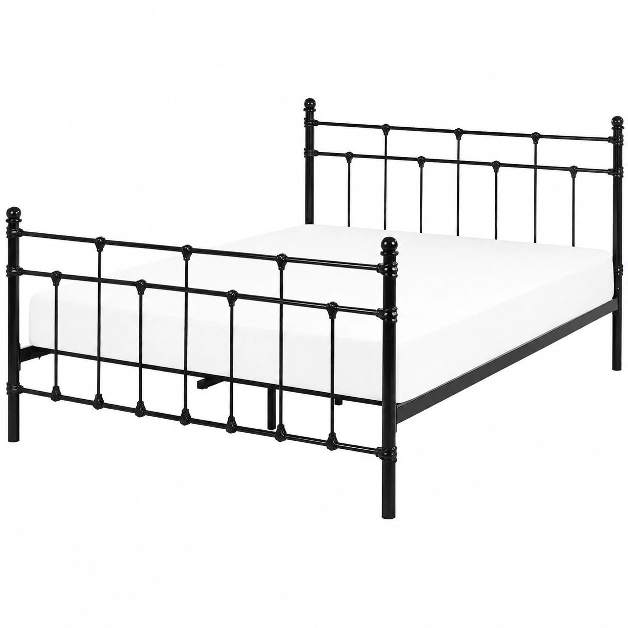 Metallbett Schwarz 140x200 cm mit Lattenrost und Kopfteil - Romantisches Design