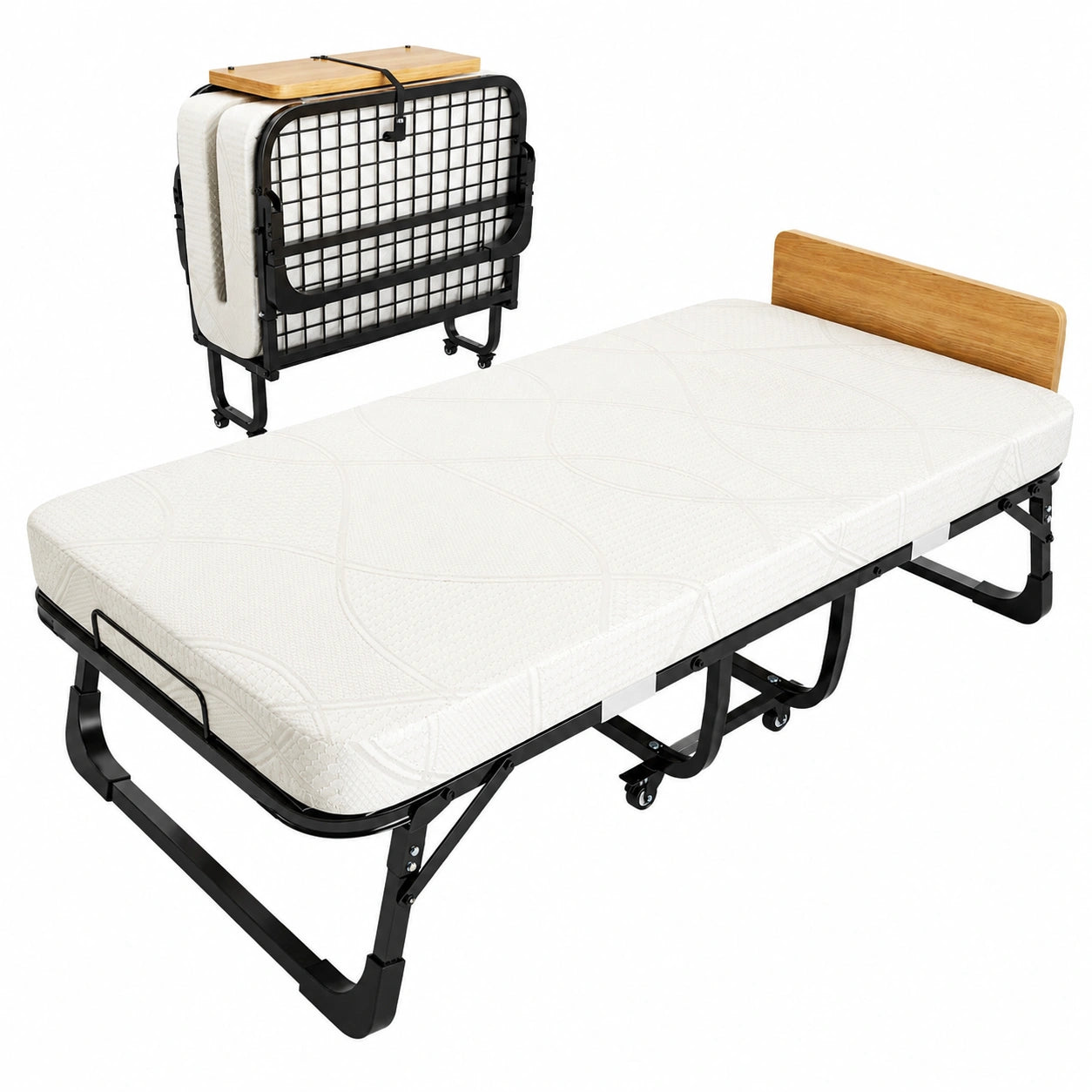 Faltbares Metallbett mit Memory-Foam-Matratze, 90x190 cm, bis 250 kg belastbar