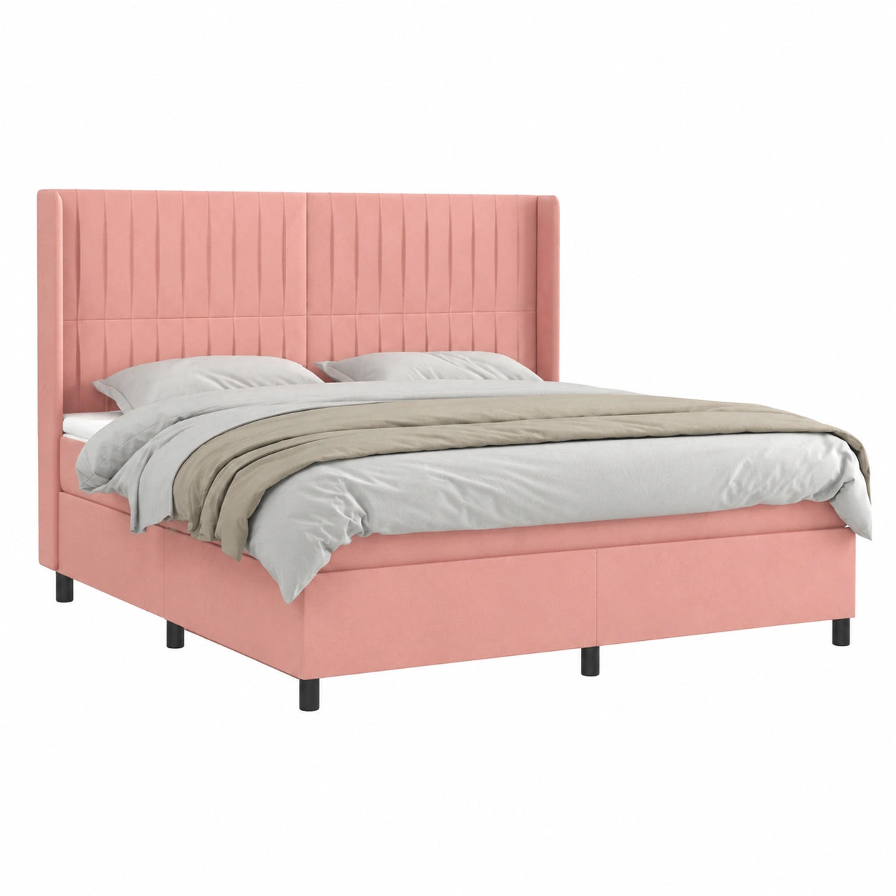 Luxus Boxspringbett 180x200 cm in Rosa Samt mit Verstellbarem Kopfteil und Taschenfederkern