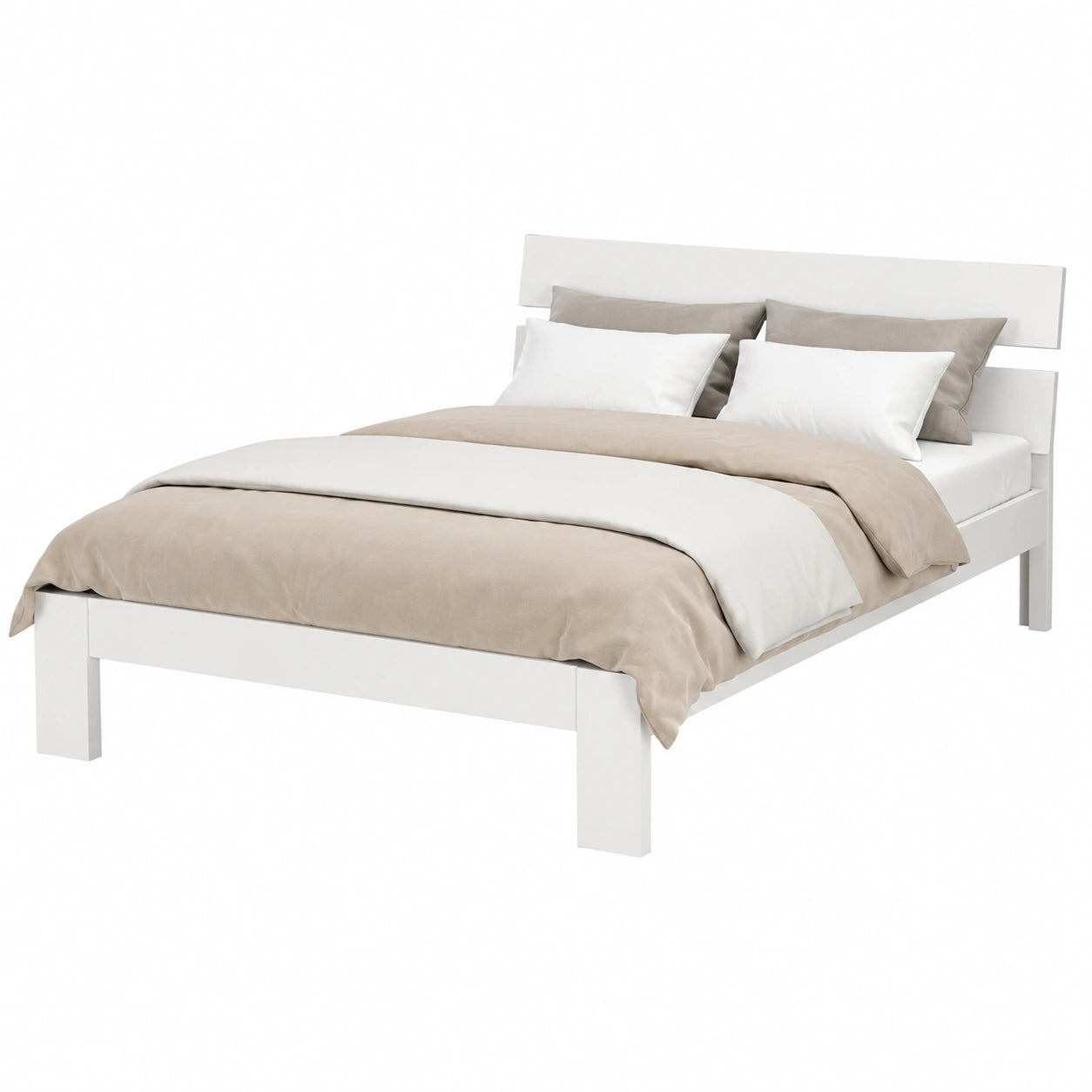 Bellamio Kavir Massivholzbett 140x200 cm – Weiß lackiertes Kiefernholz – Mit Lattenrost und Kopfteil – Robuster Rahmen bis 180 kg – Ideal als Doppelbett