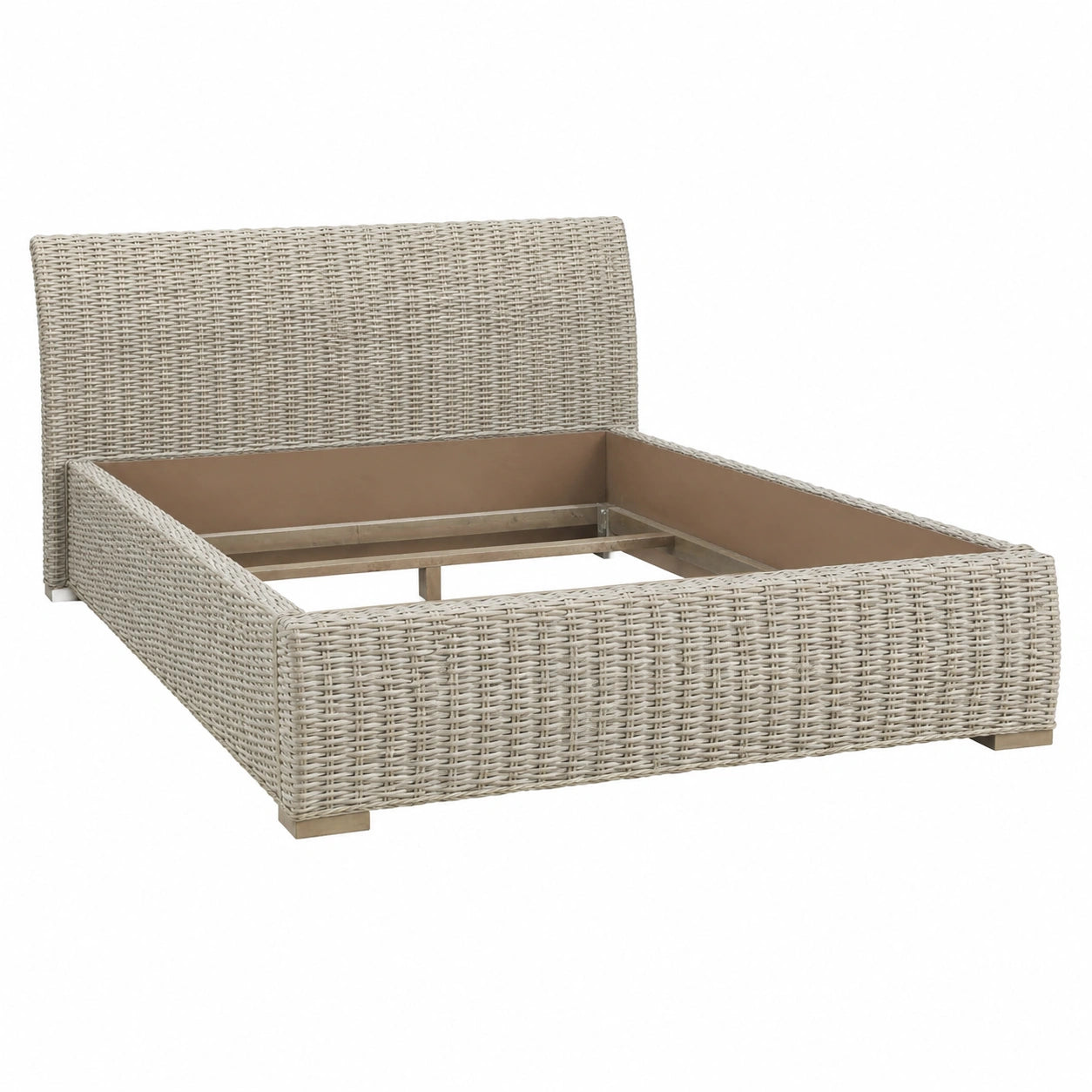 Massivholz Doppelbett aus Rattan, 180x200 cm, Mahagoni, Kubu-grau