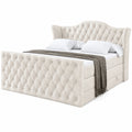 Luxuriöses Boxspringbett Vila-Z King 180x200 cm Beige Samt mit Stauraum und Topper