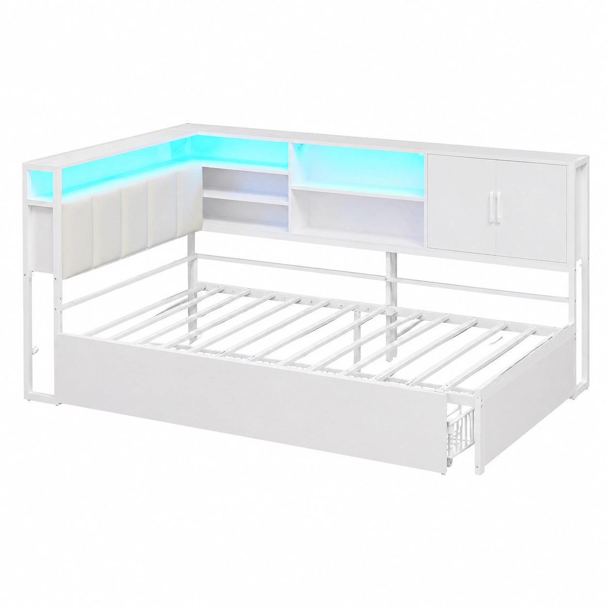 KIMENICH Multifunktions-Polsterbett 90x200 mit LED, Ladestation und Stauraum
