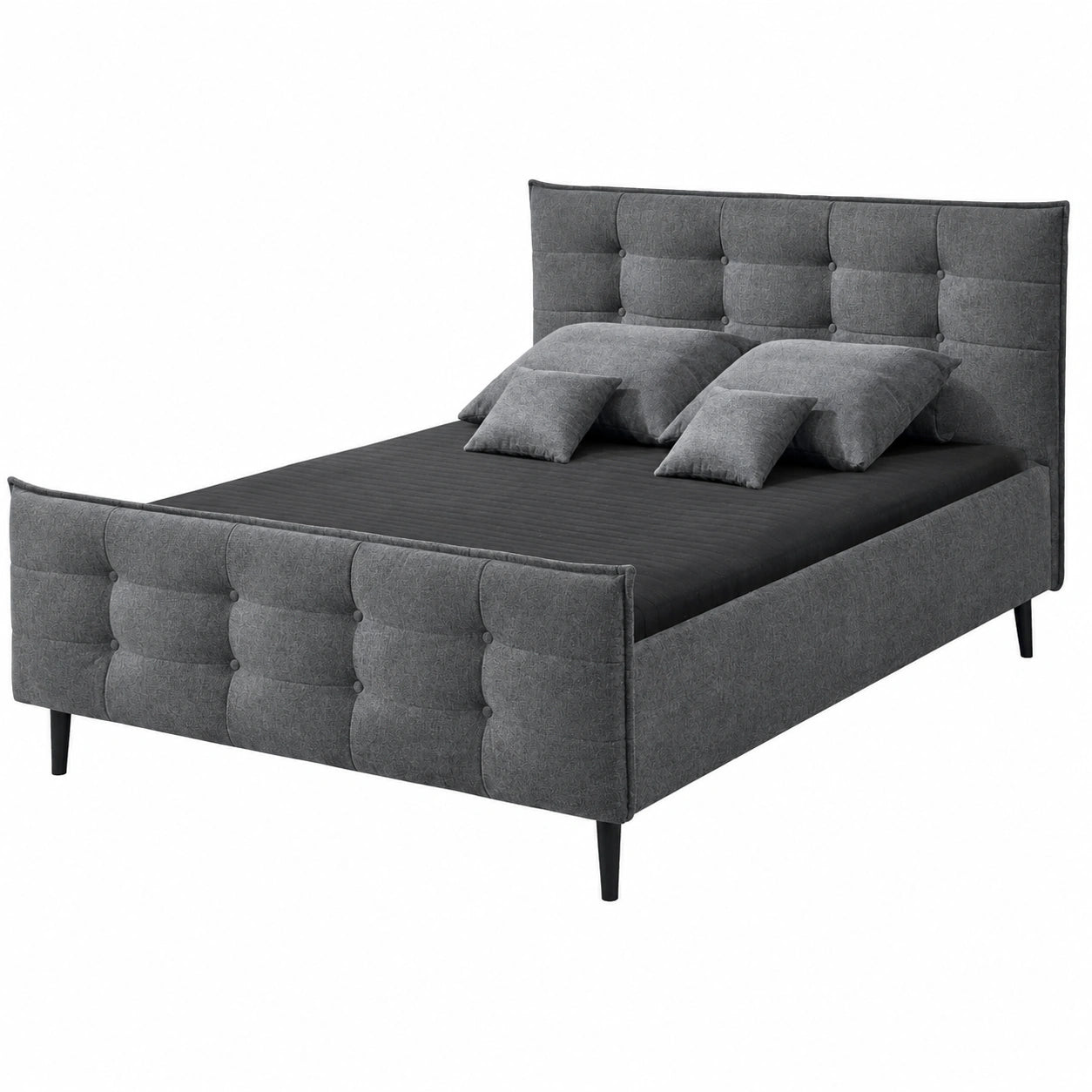 Stella Trading Polsterbett 180x200, Anthrazit – Doppelbett mit Steppung und Holzfüßen