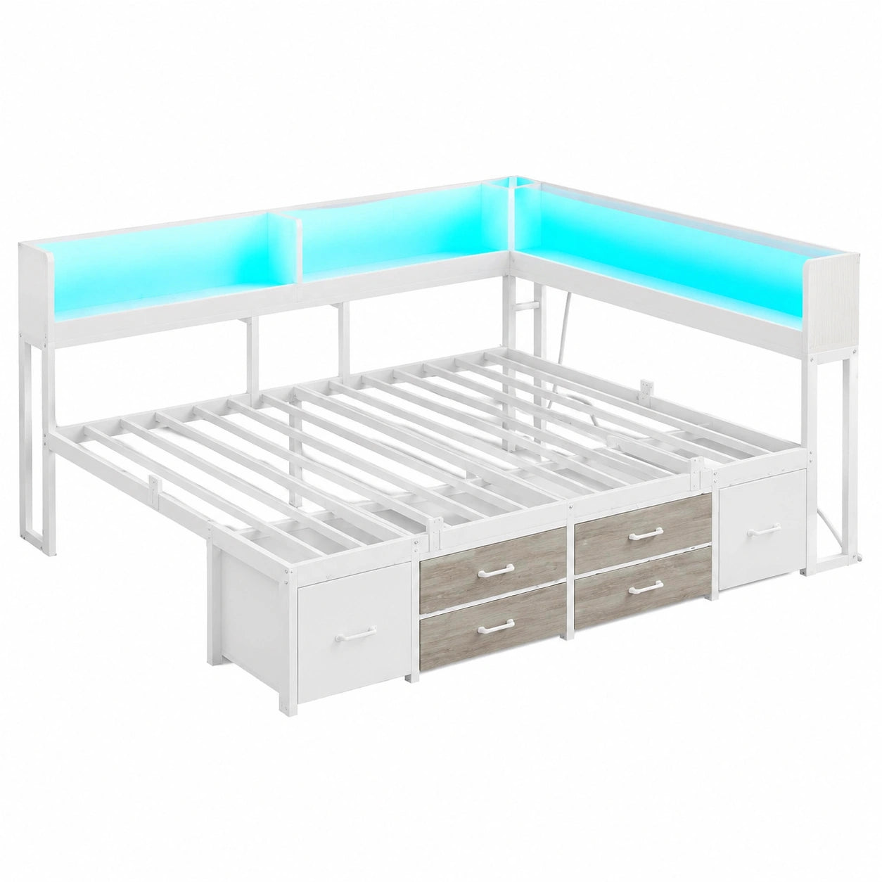 Einzelbett 90x200 cm mit Stauraum, LED-Beleuchtung und integrierter Ladestation
