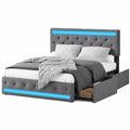 Modernes Polsterbett 140x200 cm mit LED, USB und Stauraum, Dunkelgrau