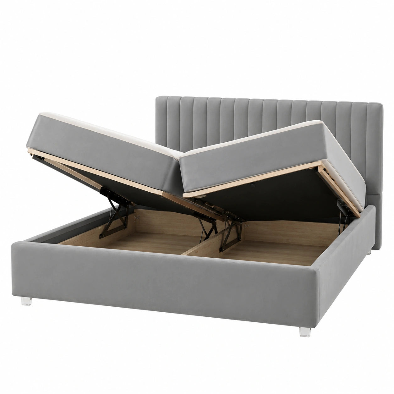 Designer-Polsterbett Paris 180x200 cm Velours, mit Stauraum, ohne Matratze und Lattenrost, Doppelbett in Grau