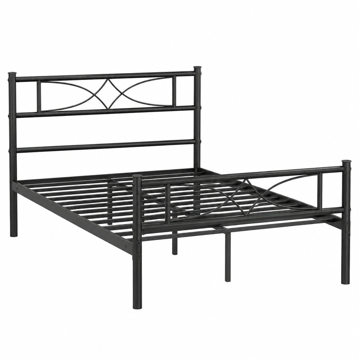 Metallbett 90x200 cm mit Kopfteil und Lattenrost, Viel Stauraum, Schwarz