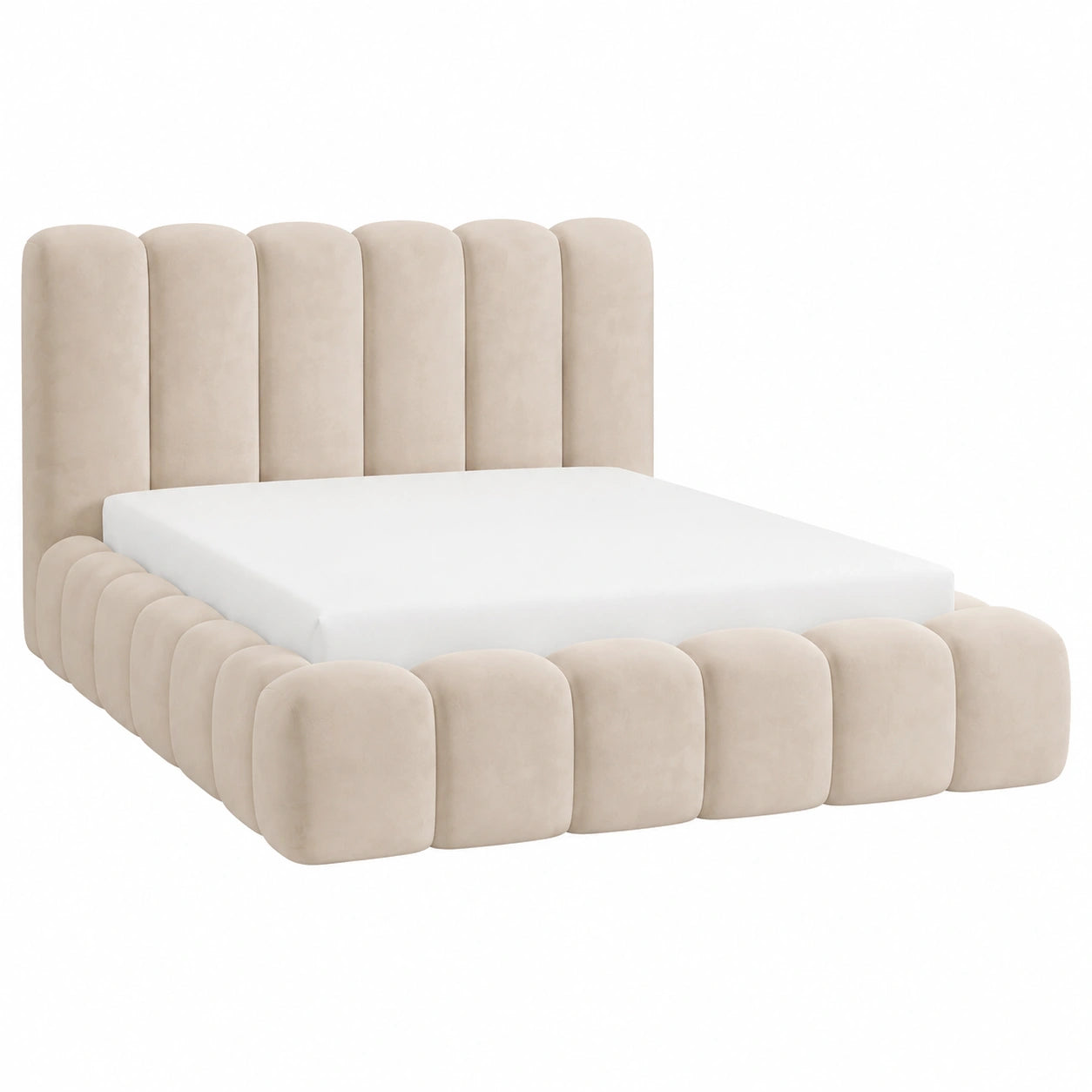MOTIVENA Polsterbett 180x200 Beige Samt mit Stauraum und Kopfteil, inkl. Lattenrost und Matratze H3/H4
