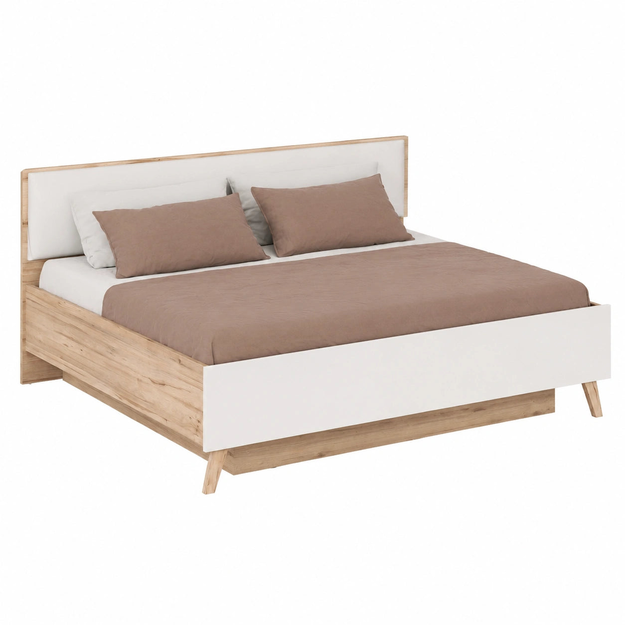 Modernes Doppelbett 160x200 cm mit Polsterkopfteil in Eiche Dekor