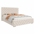 Luxus Samt-Kingsize-Bett 200x200 Beige mit Stauraum und Kopfteil