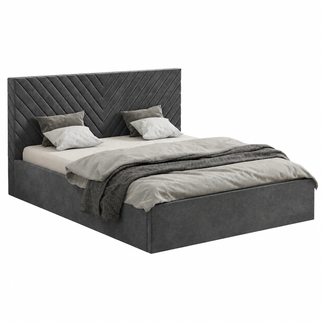 Polsterbett Wenus 160x200 cm Dunkelgrau Samt mit Stauraum und Kopfteil