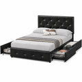Yaheetech Doppelbett 140x200 cm mit verstellbarem Kopfteil und Lattenrost, Stoffbezug, Stauraum Schwarz